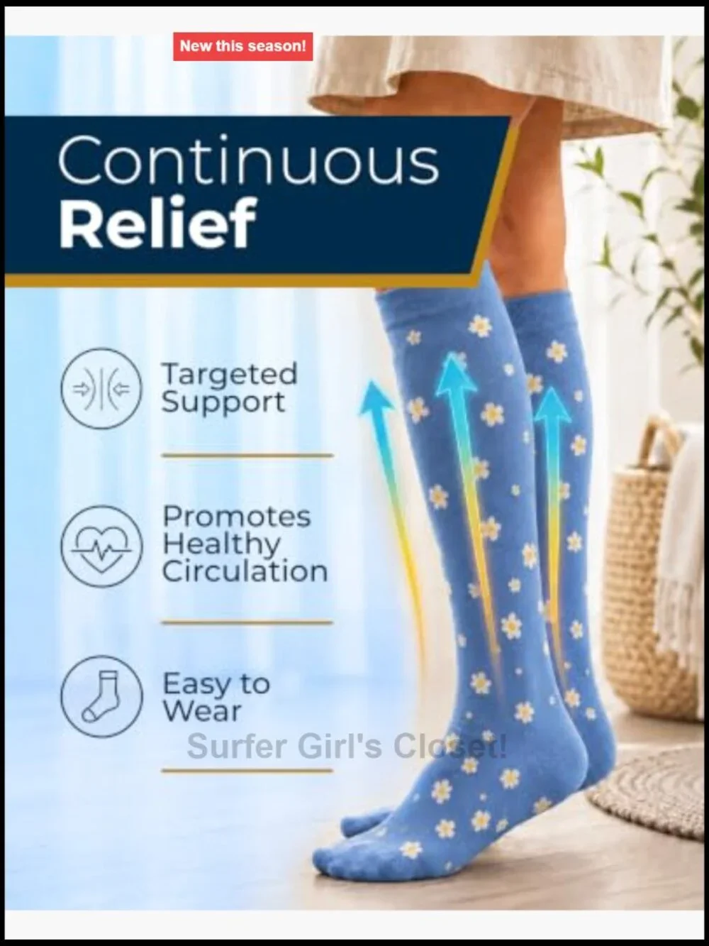 Bamboo Viscose Light Compression Socks 3 Pairs Knee High 8-15 mmHg